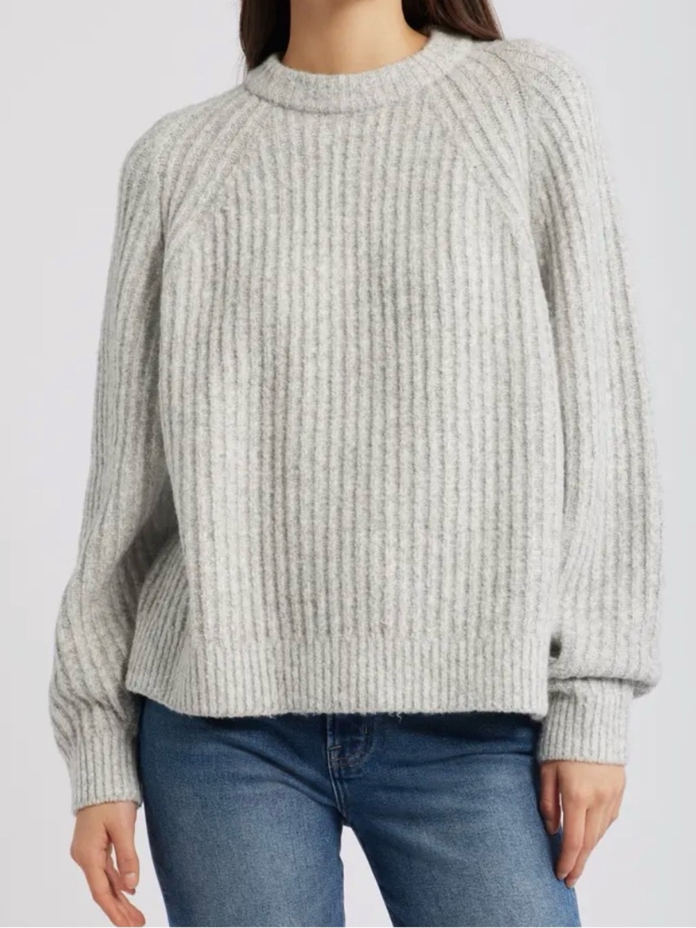 Madewell Rib Cotton Wool Blend Sweater in Heathered Dusk Grey